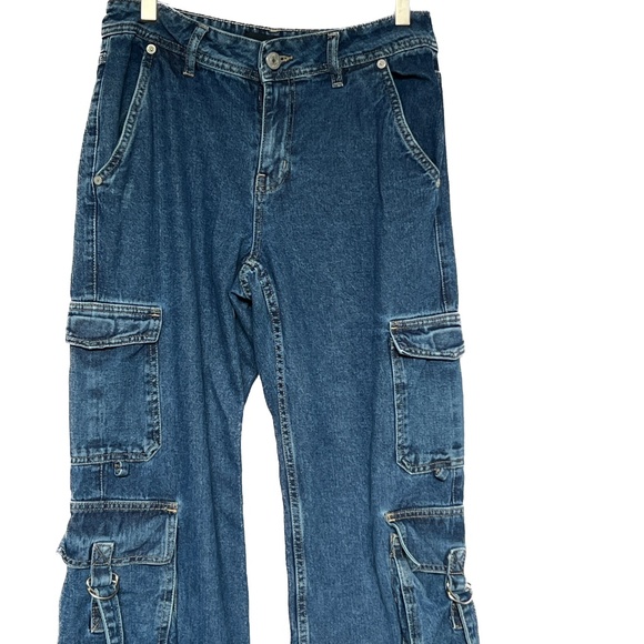 AEROPOSTALE Jeans Utility Cargo Low Rise Wide Leg Sz 2 Strappy Blue 100% Cotton - Picture 3 of 8